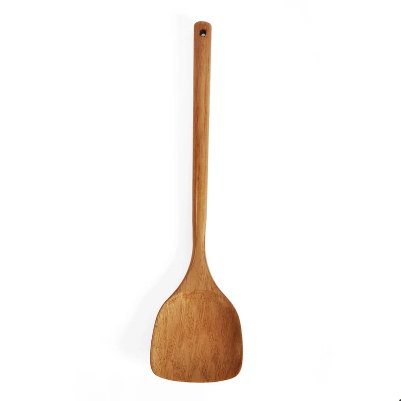 Spatule de cuisine en bois à long manche pour poêles antiadhésives