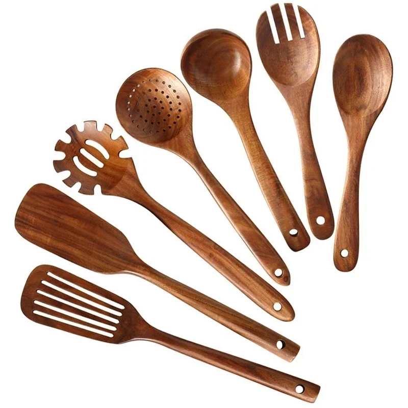 Ustensiles de cuisine en bois de teck – 1 à 11 pièces