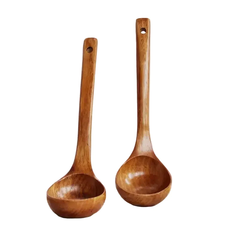 Louche de cuisine en bois naturel pour soupes, sauces et poêles antiadhésives